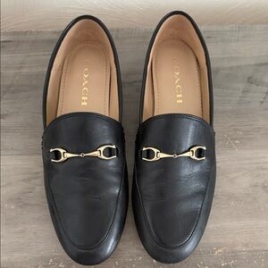 Coach Black Leather Loafers with Gold Accents